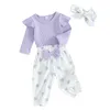 Ensembles de vêtements My First Valentine S Day Baby Girl Outfit Volants à manches longues Romper coeur imprimé sarouel avec chapeau bandeau ensemble