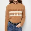 Свитер из смеси альпаки с ромбовидным узором и волнистым узором, женский свободный пуловер с круглым вырезом 240113
