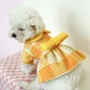 Hundkläder husdjur klänningar söt varm ull gul klänning rutig krage katt valp kjolkläder