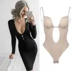 Sexy completo bodyshaper sutiã feminino profundo v conversível sutiã tanga shapewear sem costas invisível push up roupa interior emagrecimento bodysuit 240113