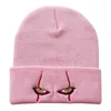 Basker unisex vinter stickad beanie hatt skrämmande clown ögon broderi hip hop manschett skalle cap halloween cosplay party huvudstycke dropship