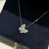 Luxury Pendant Necklace Van Clee Brand Designer Full White Crystal Butterfly Charm Choker för kvinnliga smycken med Box Party Gift