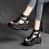 Sandales 7cm Plate-forme Femmes Rétro Chaussures Été Réglable Gladiateur Casual Chunky Brown Dames Plage Sandalias