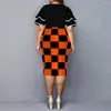 Party Dresses A Lin Plus Size Women Clothing Butterfly Sleeves Printed Round Neck Plaid Hips Spring Autumn Fashion Mid Length