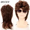 Oucey s para homens de fibra resistente ao calor cabelo sintético preto marrom natural masculino retro rock festa cosplay 240113
