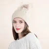 Femmes hiver Bonnet doux épais bonnets polaire doublé double couche fausse fourrure Pom tricoté chapeaux mode Sports de plein air Skullies Ca 240113
