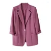 Dameskostuums Zwart Jasje Chiffon Blazers Vrouwen 2024 Halve mouw Lente Herfst Koreaanse stijl Casual High-end Slanke Rechte jassen