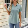 Kvinnors T -skjortor Kort ärm Solid Color Lapel Pocket Shirt Loose Top Women Cold Gear Dark For