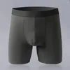 Underpants Men Double-layer Boxers Ergonomic Underwear Men's Winter Thermal Mid Waist Lengthened Solid Color Elastic Thick Heat