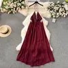 Sıradan elbiseler vintage etnik ağır endüstri dokuma desen elbise kadınlar için yaz kontrast dikiş ince-fit uzun seksi sırtsız tatil