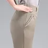 Pantalon femme pantalon été Stretch taille mère mince droit moyen vieille femme grande taille solide décontracté 5XL