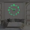 Relojes de pared Luminoso 3D Reloj acrílico Sin marco Digital DIY Pegatinas Cuarzo Silencioso para la decoración de la oficina en el hogar