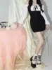 Abiti casual QWEEK Moda coreana Sexy Bodycon Wrap Slim Mini abito nero Donna Patchwork 2024 Club Party Breve Kpop Primavera