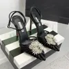 Aquazzura Flower Crystal-Embellished Satin Slingback Sandals Ankle Strap Pumps 105mm Stileetto Heels Women Designer Luxury Sandal Evening Party Wedding Shoes 35-43