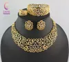 Halsketten Afrikanischer Modeschmuck Sets Gold Kristall Hochzeit Frauen Brautaccessoires Nigerianisches Blumenmuster Halsketten-Set