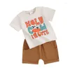 Kleidung Sets Kleinkind Baby Boy Sommer Kleidung Kurzarm Cartoon Kuhbrief T-Shirt Top Shorts 2pcs Outfit