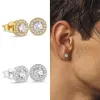 Mens Luxury CZ Stone Stud 14k Gula guldörhängen, Golden Color Metal Valentine's Father's Day Birthday Party Gift, Bbrincos Masculinos