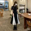 Ethnic Clothing 2024 Chinese Style Dress Balck Qipao Elegant White Black Patchwork Cheongsams Youth Girl Vestidos Long Dresses