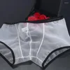 Mutande Estate Uomo Boxer Pantaloncini Maglia Vita bassa Solido Bianco Trasparente Intimo Boxer Hombre Custodia convessa Mutandine Sissy Bulge Lingerie