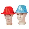 Berets Jazz Hat Glitter Sequins Cowboy Caps Role Play Prop Performance Costume Women Men Shiny Beading Hats Dance Show Party Hip Hop