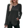Женские блузки, винтажные вязаные топы, зимняя женская блузка с длинным рукавом, модный пуловер с круглым вырезом, осень 2024, рубашки с нерегулярным разрезом