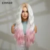 Emmor Ombre White Pink Synthetic Wavy s no Bangs for Women Daily Cosplay Party Lolita Use Heat Resistant Fiber Hair 240113