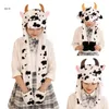 X7YA Plush Fun Cow Hat Kids Stuffed Toy Cap with Jumping Ears Pocket Mittens Headwear 240113