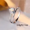 Cluster Rings Rainbow White Fire Opal For Women Silver Color Minimalist Round Birthstone Wedding Bands Zircon Index Finger Jewelry Gift