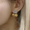 Dangle Earrings Brass With 18k Gold Zircon Coins Statement Drop Women Jewelry Party T Show Gown Runway Rare Korean Japan Trendy