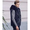 Faux Vossenbont Vest Mannen Winter Warm Uitloper Jassen met Harige Hoed Zwarte Mode Vest Jassen voor Mannen Kapmantels 240113