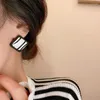 Dangle Earrings European And American Women's Black White Striped Leather Squares Round Studs Ins Geometric