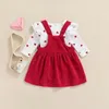 Ensembles de vêtements pour bébés filles, tenue de saint-valentin, manches imprimées cœur doux, barboteuse, hauts à bretelles, jupe, ensemble de vêtements