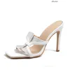 Sandals Fashion Women's Shoes White Embellished With Rhinestone I-Bow Square Toe High Heels And Slippers