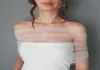 Wraps Jackets Kvinnor veckade Tulle Sheer Wrap Wedding Bridal Off the Shoulder Stole Elegant Formal Shaw med Button Ivory Custom9978428