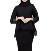 Abbigliamento etnico Arabo Musulmano Donne Modesto Dubai 2024 Manica 3/4 Rugosa Top A Pieghe E Gonna Set Abaya Islamico Malesia Turchia