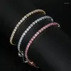 Charm Bracelets Shiny Pink White Cubic Zirconia 3mm Cz Paved Tennis Chain Bracelet Gold Plated Women Adjusted Slider Link Jewelry Gifts