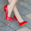 Модельные туфли, блестящие черные сексуальные красные женские лакированные туфли без шнуровки с острым носком на высоком каблуке, модные металлические туфли-лодочки на шпильке 16 см, ультра размер 35-46