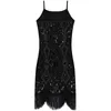 Vestidos casuais sexy preto lantejoulas franja cami vestido vintage paisley frisado sem mangas grande gatsby flapper mulheres pouco