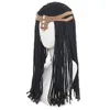 1 faixa de cabeça de comprimento médio preto trançado dreadlock cosplay com chapéu para halloween, natal, escola, dia de ação de graças 240113