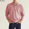 ربيع الخريف رجال الصلبة vneck longsleeved tshirts الأزياء الزر غير الرسمي قمم القمصان في الهواء الطلق للبولو للرجال 240113