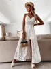 Casual Dresses KHALEE YOSE Bohemain Crochet Strappy Lace Dress Vintage Beach Vacation Split Sleeveless Backless Sexy Ladies Midi Vestidos