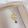 Anhänger Halsketten Zirkon Mond Stern Für Frauen Gold Farbe Edelstahl Bule Halskette Weihnachten Party Schmuck Geschenk Collier Femme