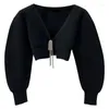 Women's Knits Stock High Quality Big King's V-neck Short Loose And Slim Design Water Diamond Bow Cardigan Top Small Coat