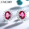 ネックレスUmcho SterlingSier Nano Gemstone Jewelry Sets for Women Red Roses Ringsネックレスイヤリングセットロマンチックな婚約ギフト