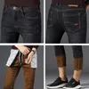 Men Winter Fleece Warm Jeans Brand Fashion Business Pants Retro Classic Denim Trousers Autumn Casual Stretch Slim 240113