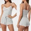 Survêtements pour femmes Femmes Deux pièces Shorts Tenues Pyjamas Ensemble sans manches en dentelle côtelée Patchwork Crop Cami Tops et Loungewear Homewear