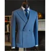 Herrdräkter Senaste män med full dukfoder Peaked Lapel Double Breasted Customized Wedding Groom Prom Tuxedos Blazer för hane