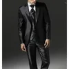 Men's Suits Tuxedo BlackBlack Luxury Satin Notch Lapel Blazer Skinny Full Set 3 Piece Jacket Pants Vest Wedding Costume 2024