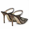 Mode Dames Sandalen Pumps London Bing 100 mm Muiltjes In Glitter Tule Italië Puntige Tenen Slingback Kristal Enkelbandje Designer Sandaal Hoge Hakken Box EU 35-43