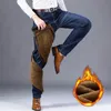 Men Winter Fleece Warm Jeans Brand Fashion Business Pants Retro Classic Denim Trousers Autumn Casual Stretch Slim 240113